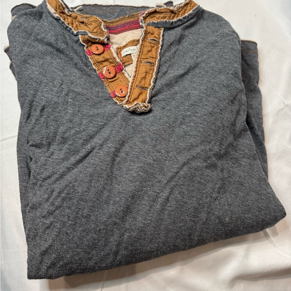 Gray Henley Shirt with Brown Accents